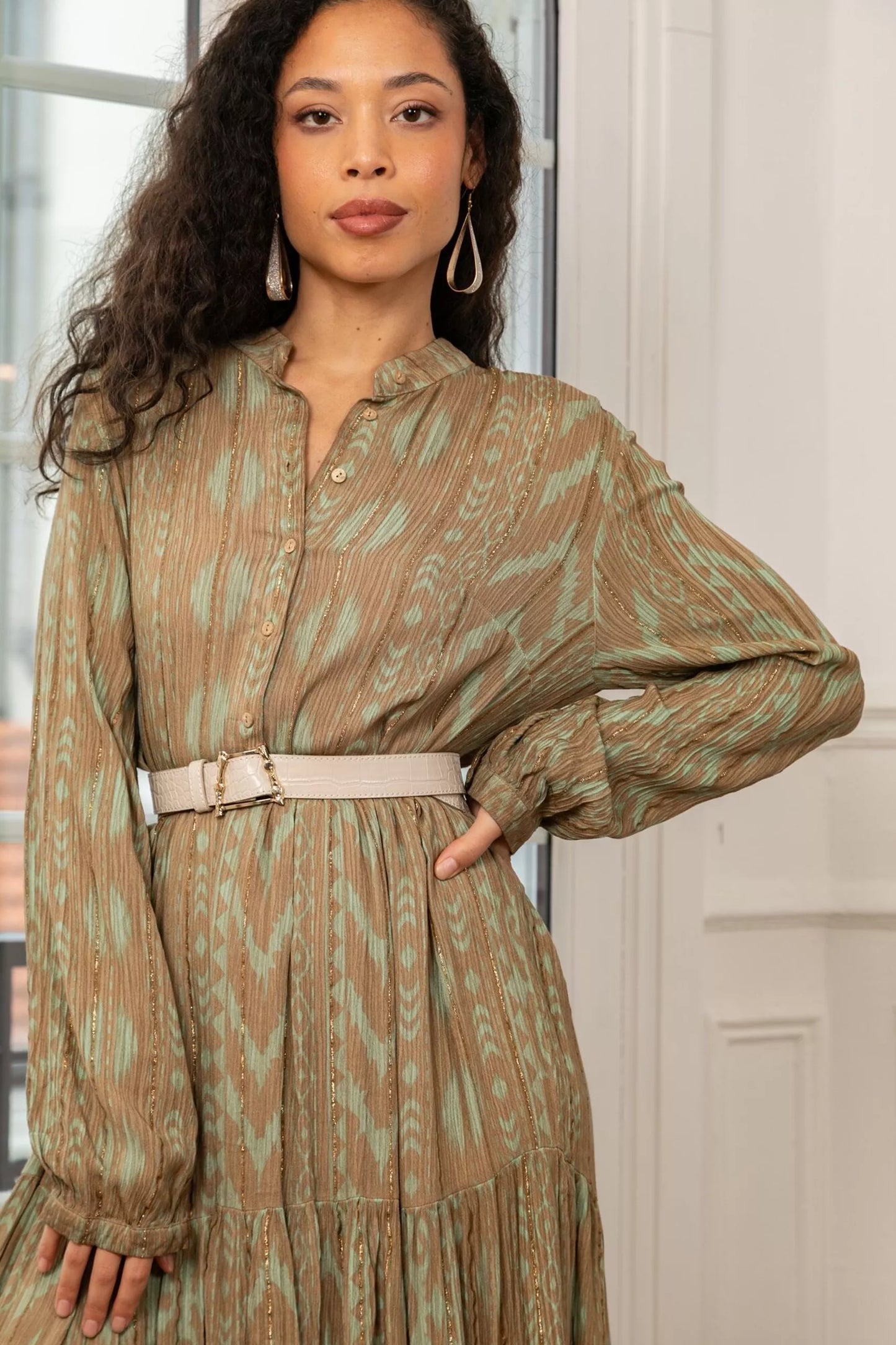 Robe longue LUREX avec motif symétrique,coupe évasée