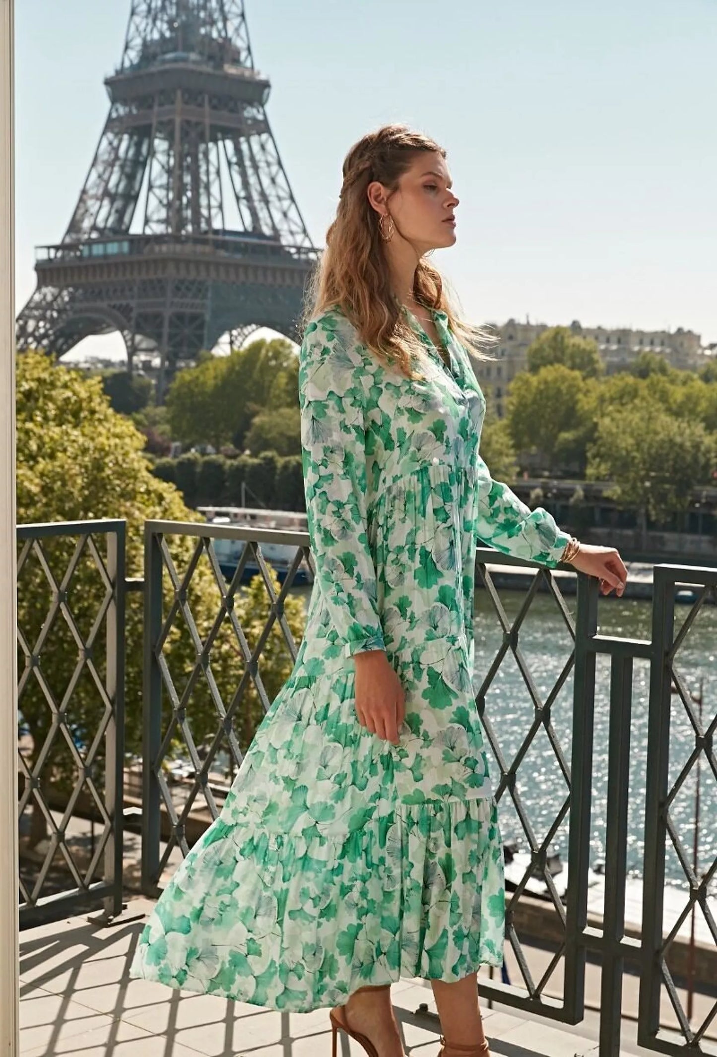 Robe chemise à imprimé coupe ample à fronces
